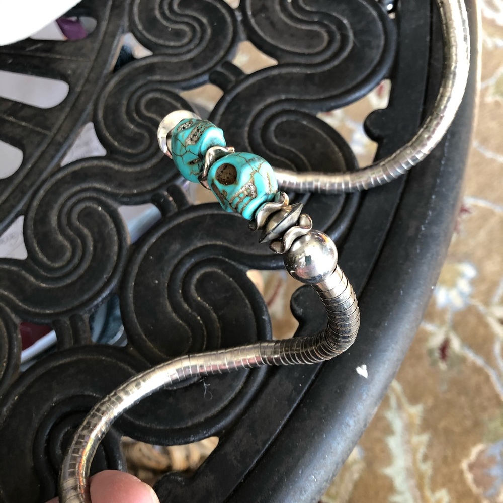 Costume Silver/Turquoise Skull Bracelet - image 4